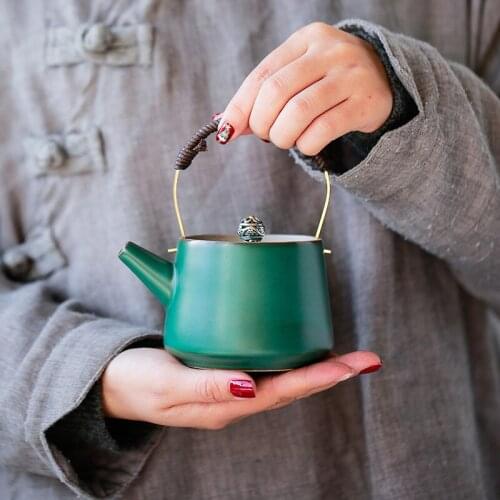 Kung Fu Teapot Japanese Pottery Tea Kettle Antique Tea Pots Household Tea Set Pot with Copper Handle Drinkware