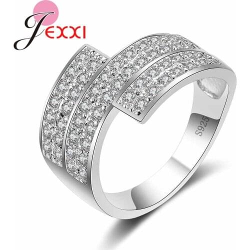 S925 Sterling Silver Jewelry 3 Row Geometric Rings Micro Inlay Full White Zircon Classic Engagement Simple Women Anillos