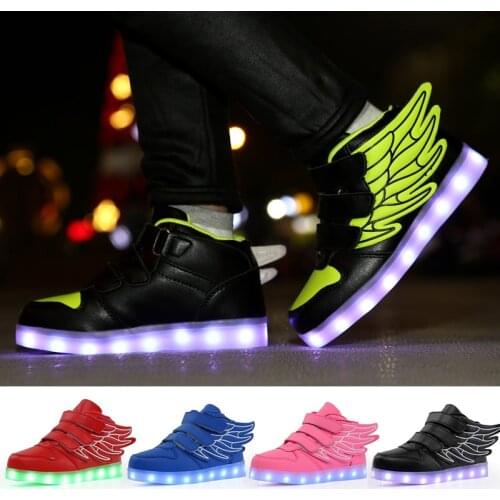 Hot LED Light Up Hi-Top Shoes with Wing USB Rechargeable Flashing Sneakers for Toddlers Kids Boys Girls DO2