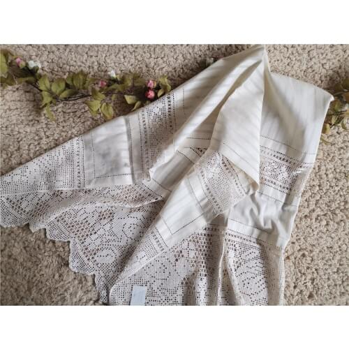 Pure Cotton Thin Line Crochet Table Runner Satin Cotton Light Handmade Crochet Door Curtain Antique/ 60*160cm
