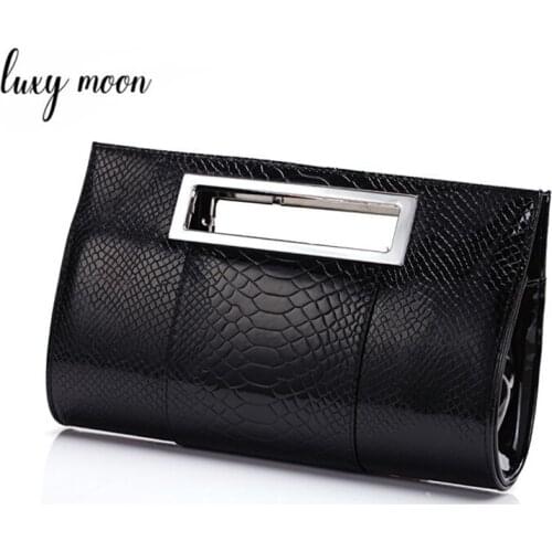 Luxy Moon Black Clutch PU Leather Women Handbag Crocodile Pattern Evening Bag Luxury Design Lady Shoulder Bag Party Purse ZD1443
