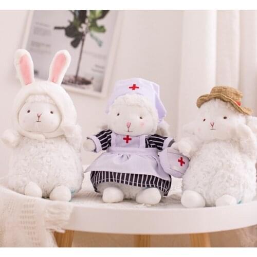 12/17cm Cute Cartoon Dress up Sheep Alpaca Stuffed Toys For Baby Kids Soft Fluff Funny Sheep Plush Dolls Pendant Children Gifts