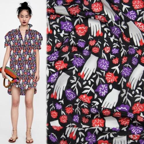 Fashion hand and floral design print 100% silk Crepe DE chine silk fabric,SCDC643