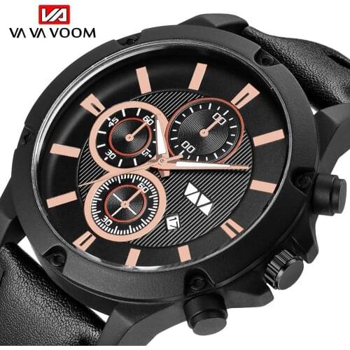 Watches Men Military Sport Brown Leather VAVAVOOM Top Brand Luxury Quartz Wrist Watch Reloj Hombre Male Clock Relogio Masculino