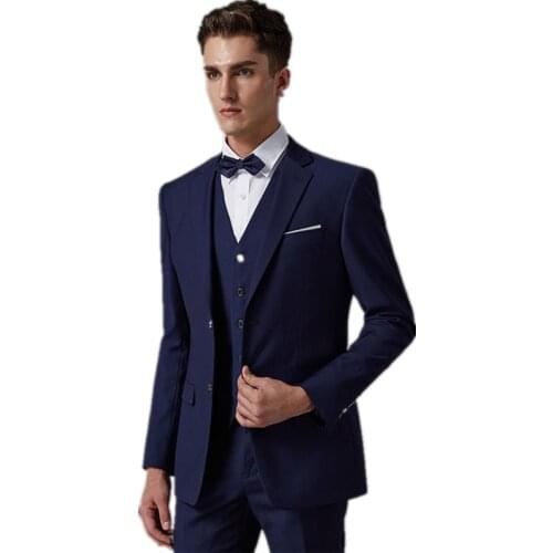 Custom Made Dark Blue Men Suit, Tailor Made Suit, Bespoke Light Navy Blue Wedding Suits For Men, Slim Fit Groom Tuxedos For Men