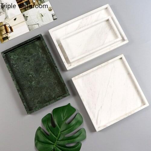 Nordic Natural Marble Tray Rectangle Kitchen Storage Wash Set Holder Cosmetic Jewelry Tray Bathroom Organizer Accessories