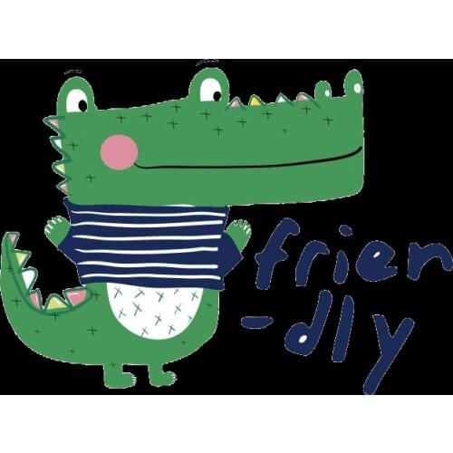 New Cartoon Wearing a striped T-shirt Crocodile Parches Stickers Diy Iron On Patches Appliqued Heat Transfer Washable Sticker