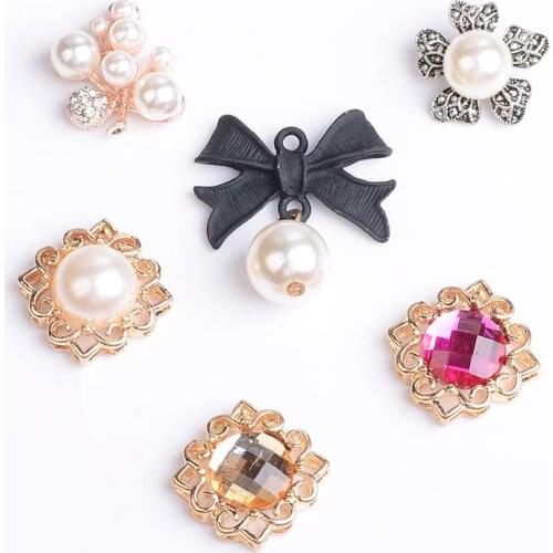 New 10pcs Metal Pearl Flower Tree Flatback Rhinestone Ornaments DIY Garment Handbag Shoes Wedding Appliques Crafts