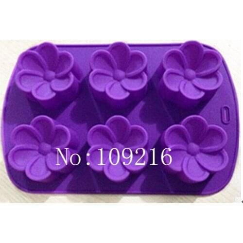 Wholesale!!! 1pcs 6-Holes Five Petals Flowers Food Grade Silicone Cake/Jelly/Pudding DIY mold