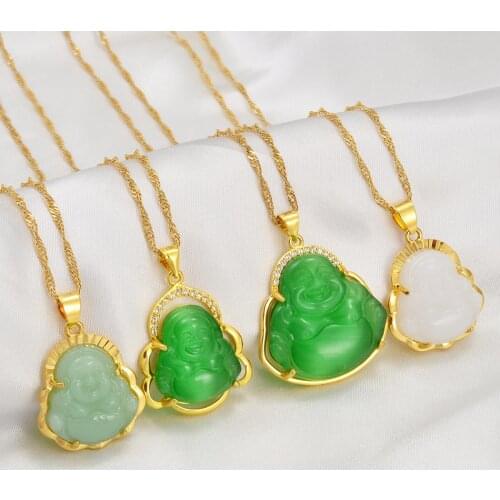 Anniyo Buddha Pendant Necklaces Women Gold Color Amulet Chinese Style Maitreya Necklace Jewelry New Style Drop Shipping #001536