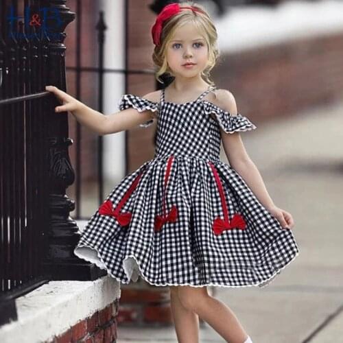 Humor Bear Summer Girls Dress Brand NEW Plaid Bow Lace Sling Sleeve Student Dress Party Princess Kids Childrens Clothing