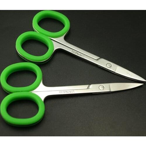 2pcs Stainless Steel with Green Silicone Ring Eyebrow Trimmed Makeup Tools Beauty Scissors Gauze Cut,cuticle Scissors