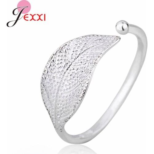 New Fashion Simple Style Leaves Plant Open Adjustable Ring 925 Sterling Silver Jewelry for Women Girls Wedding Engagement