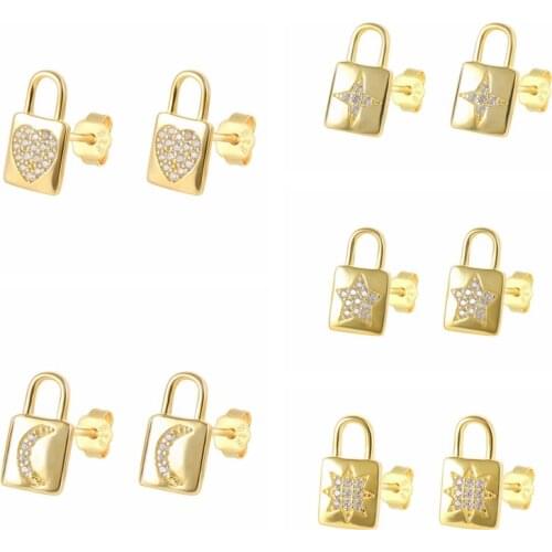 AIDE 2021 Trend Pendientes Plata 925 Silver Piercing Earring Lock Zircon Stud Earrings Woman Jewelry Bijoux Femme Boucle Oreille