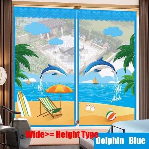 Wide Cute Beach Sea Dolphin Door Window Mesh Screen Zipper Opening Yarn Air Tulle Fly Mosquito Net Curtain Remove Washable