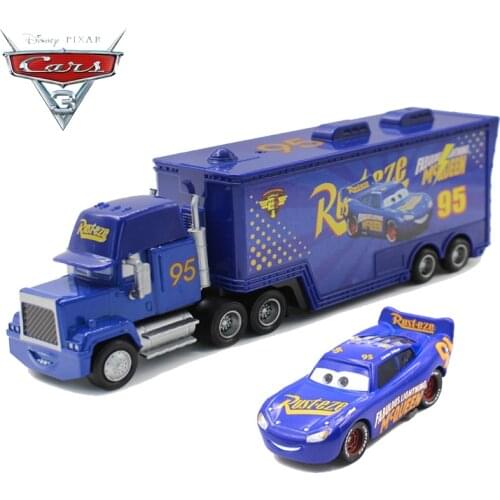 2pcs Disney Pixar Cars 3 Fabulous Lightning McQueen Mack Container Truck Metal Diecasts Toy Vehicles Boy Birthday Gift Toy