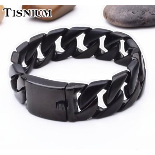 Tisnium Charm Bracelet Bangle For Man Heavy Wide Black Stainless Steel Bracelet Best Gift Hip-hop Boys Jewelry Accessories Hot