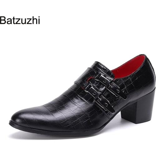Batzuzhi Luxury Handmade Formal Leather Dress Shoes Men Fashion Men Shoes Buckles 7cm Heels High Party and Wedding Shoes, 38-46