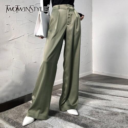 TWOTWINSTYLE Loose Minimalist Trouser For Women High Waist Casual Solid Wide Leg Pants Female Fashion Clothing 2021 Spring New