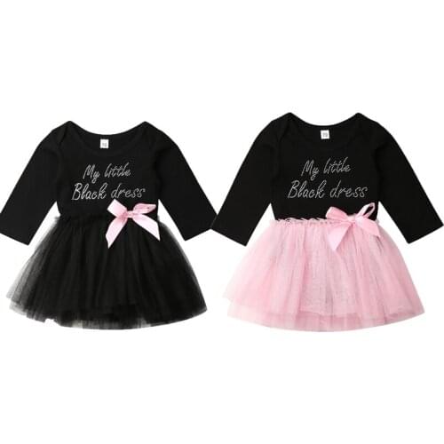 Newborn Baby Girls Princess Party Romper Dress Pink/Black Letter Print Lace Tutu Dresses 0-18M