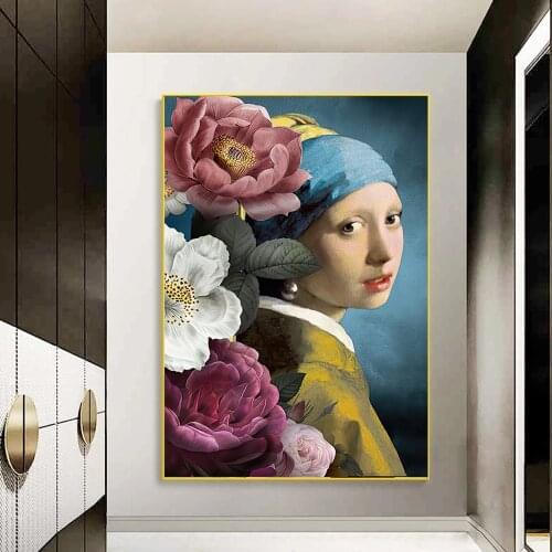 Vermeer Famou Girl Pearl Earrings Milk Maid Canvas Painting Wall Art Posters Prints Wall Pictures for Living Room Home Cuadros