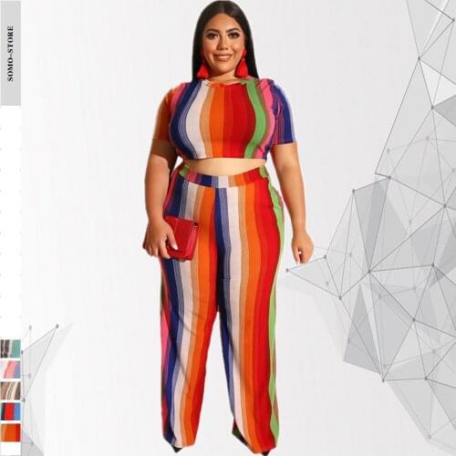 Plus Size Women Clothing Two Piece Set 5xl Casual Style Round Collar Short Sleeves Tops Print Pants Suit Wholesale Dropshipping