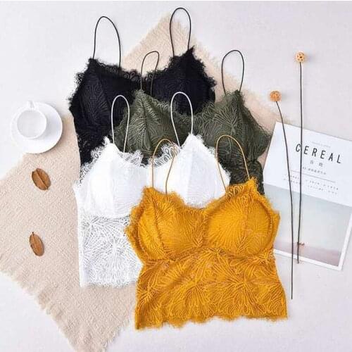 Womens Tanks Lace Fine Shoulder Strap Tube Top Beauty Back Underwear Push Up Bra With Chest Pad Camisole