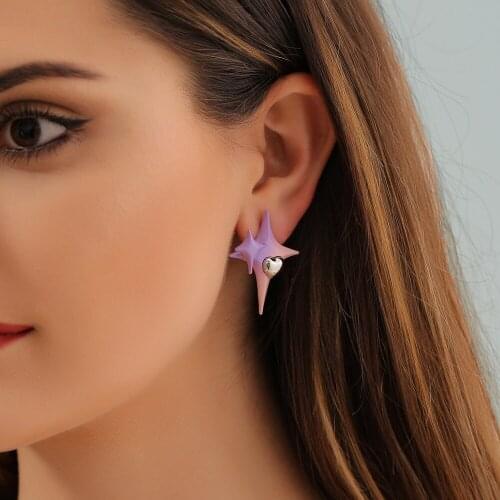 Original Design 3D Cool Pink Purple Gradient Overlapping Star Heart Stud Earrings For Women Fashion Punk Hip Pop Jewelry Gifts