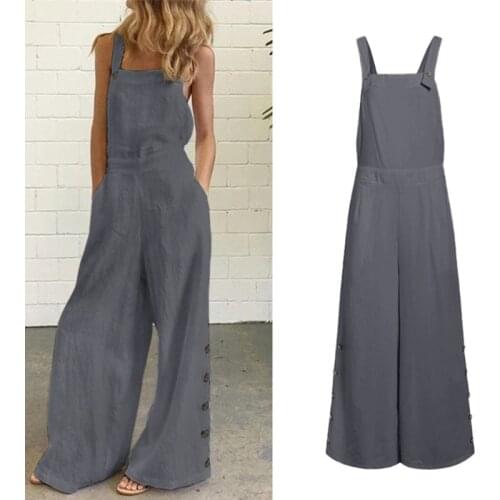 Plus Size Clothes for Women Jumpsuits Sleeveless Side Pocket Romper Casual Wide-leg Side Buckle Solid Overalls Jump Suits