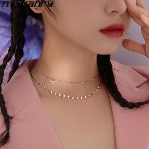 Mewanry 925 Sterling Silver Double Sequin Necklace for Women INS Fashion Simple Hiphop Personality Party Jewelry Gifts Wholesale