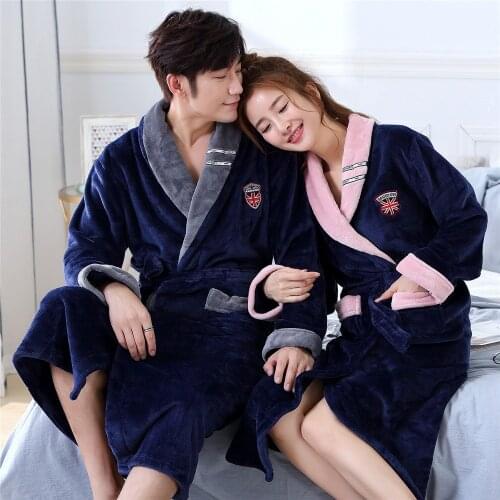 Winter Homewear Keep Warm Flannel Lovers Kimono Robe Gown Casual Full Belt Bath Gown Sleepwear Women Soft Full Nightwear