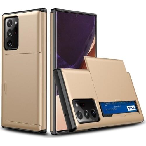 200pcs Dual Layer Credit Card Slot Holder PC+TPU Case For Samsung Galaxy S21 Plus S20 FE Note 20 Ultra 10 Shockproof Armor Cover