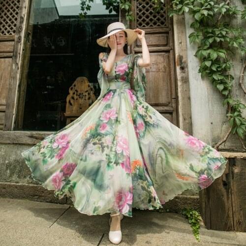 2018 Summer Long Dress Floral Print Boho Beach Dress Tunic Maxi Dress Women Evening Party Dress Sundress Vestidos de festa XXL