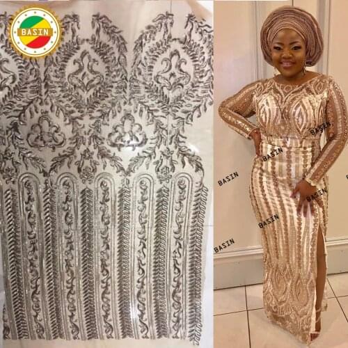 African French Matte Gold Sequins Net Lace Fabrics Unique Design Embroidered Mesh Indian Women Wedding Prom Bride Dresses Laces