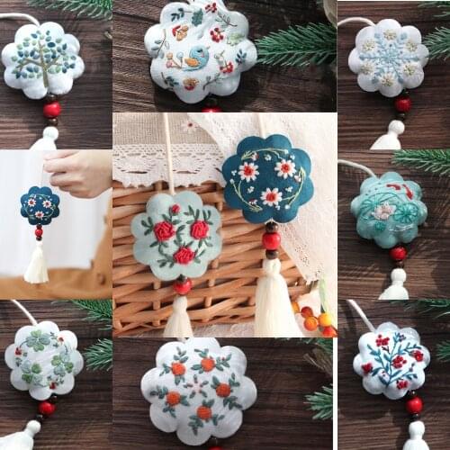 DIY Embroidery Amulet Sachet Cross Stitch Key Chain Bags Pendant Key Ring Pouch Girls Necklace Jewelry Ping An Operator