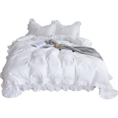 Cilected 1PC Solid White Duvet Cover Thickened 100% Cotton Bedding Cover Ruffle Quilt Cover For Adults (No Pillowcases Sheet)