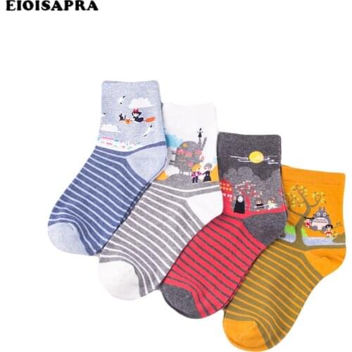 [EIOISAPRA]South Korean Womens Harajuku Totoro Cotton Funny Socks Striped Cartoon Cute Socks Fashion Japan Tube Calcetines