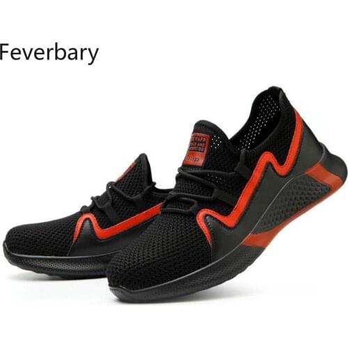 Feverbary Indestructible Safety Shoes Men Steel Toe Cap Puncture-Proof Work Shoes Boots Women Mesh Breathable Sport Shoes
