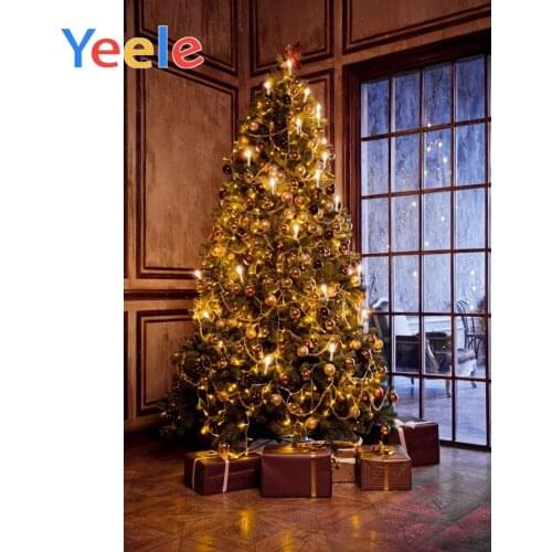 Yeele Photography Background Christmas Gifts Decoration Tree Retro Window Wall Kid Portrait Christmas Backdrops for Photo Studio
