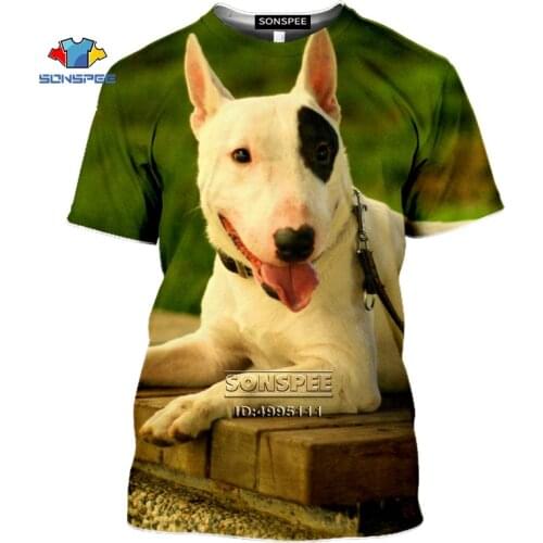 SONSPEE Funny Bull Terrier Dogs Mens T-shirt 3D Print Pit Bull Animals Tshirt Summer Casual Short Sleeve Women O-neck Fitness