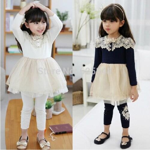 Retail fall new cotton baby girls dress casual kids clothes kids dress vestidos de menina roupa infantil navy white
