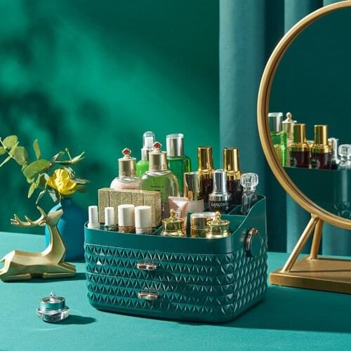 Cosmetic Storage Box Makeup Organizer Storage Rack Lipstick Holder Large Capacity Fashion 2 Layer Drawer Desktop Dust-proof