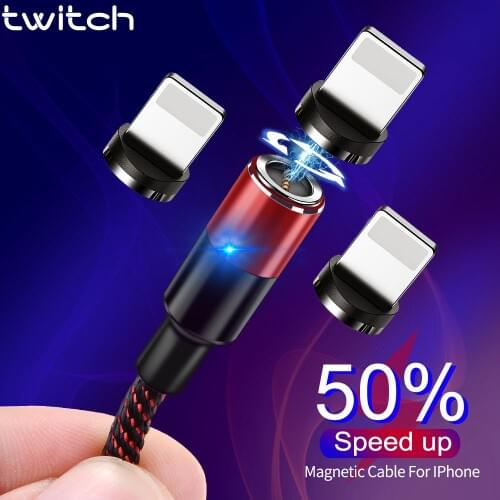 Twitch 3A 1M 2M Magnetic Cable Super Fast Charger Magnet Phone USB C LED Light Cable For iPhone XS MAX X 7 8 6s Plus Phone Cords