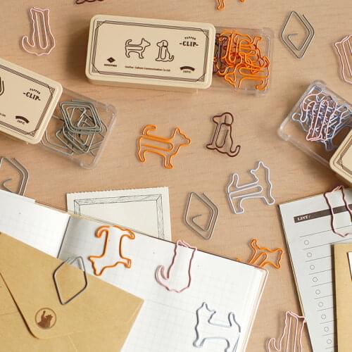 Shaped Paper Clip Metal Retro Paper Clip Case Animal Office Tools dog Paper Clips Office Accessories Paperclips Office Supplies