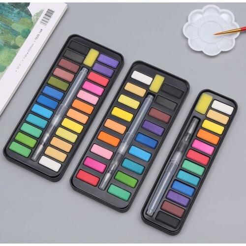12/18/24 Colors Paint Solid Watercolor Paint Set Portable Drawing Brush Acrylic Art Painting Supplies Paint Brush Set Goauche