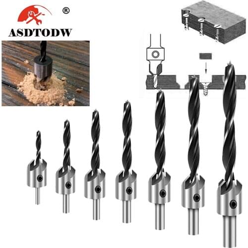3mm-10mm HSS 5 Flute Countersink Drill Bit Set Carpentry Reamer Woodworking Chamfer End Milling Hole Wood