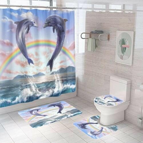 Home Decor Waterproof Shower Curtain Set with 12 Hooks Toilet Covers Bath Mat Bathroom Non-slip Rug Polyester Fabric Washable