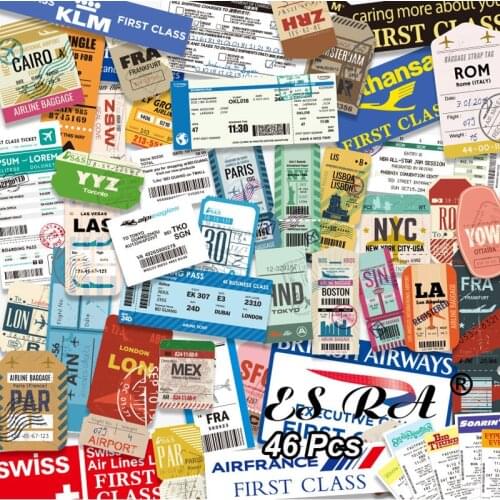 Suitcase Stickers boarding Pass Sticker Pack 46 Pcs/Set Big Size Pegatinas Laptop Decals Waterproof for Luggage Skateboard