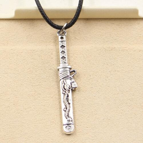 New Fashion Tibetan Samurai Sword In Sheath Pendant Necklace Choker Charm Black Leather Factory Price Handmade Jewelry