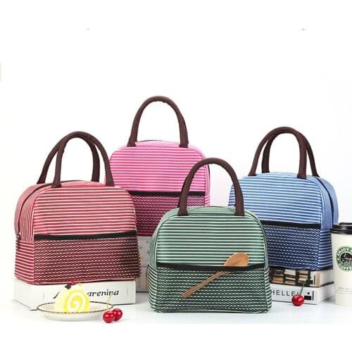Striped Lunch Box Bags Bento Box Bag Portable Thermal Food Bag Outdoor Picnic Container Ice Bag Handbag for Men Women Kids
